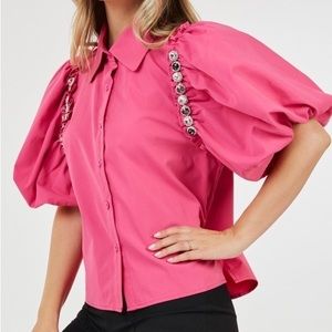 New Pink Blouse with Embellished Sleeves